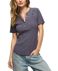 Lucky Brand Women's Short-Sleeve Cutwork Henley Top