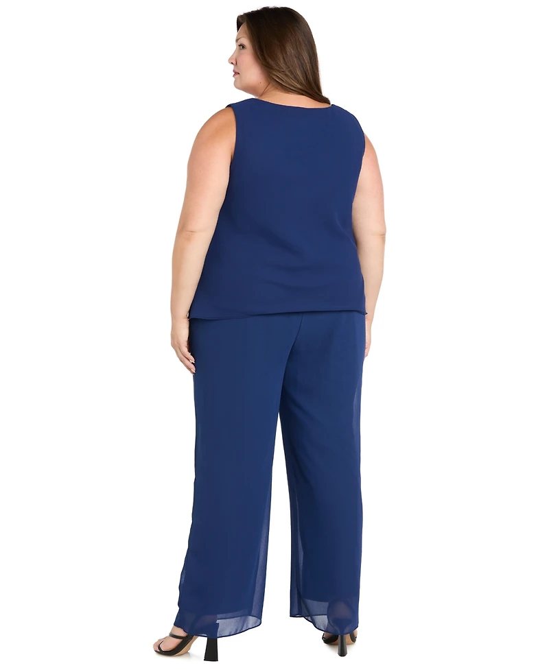 R & M Richards Plus Open Front Jacket, Camisole Pants, 3-Piece Set