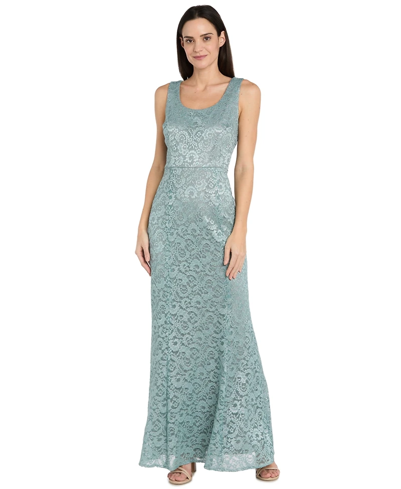 R & M Richards Petite 2-Pc. Metallic-Lace Gown Jacket Set