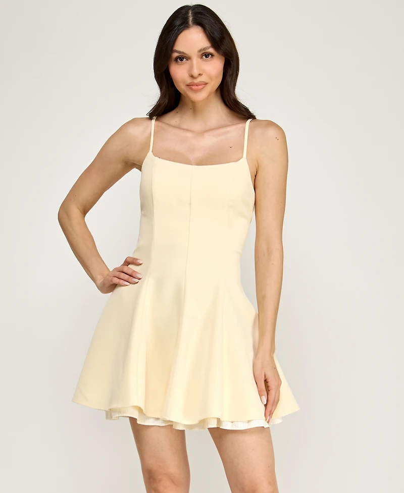 Rare Editions Juniors' Square Neck Short Dress