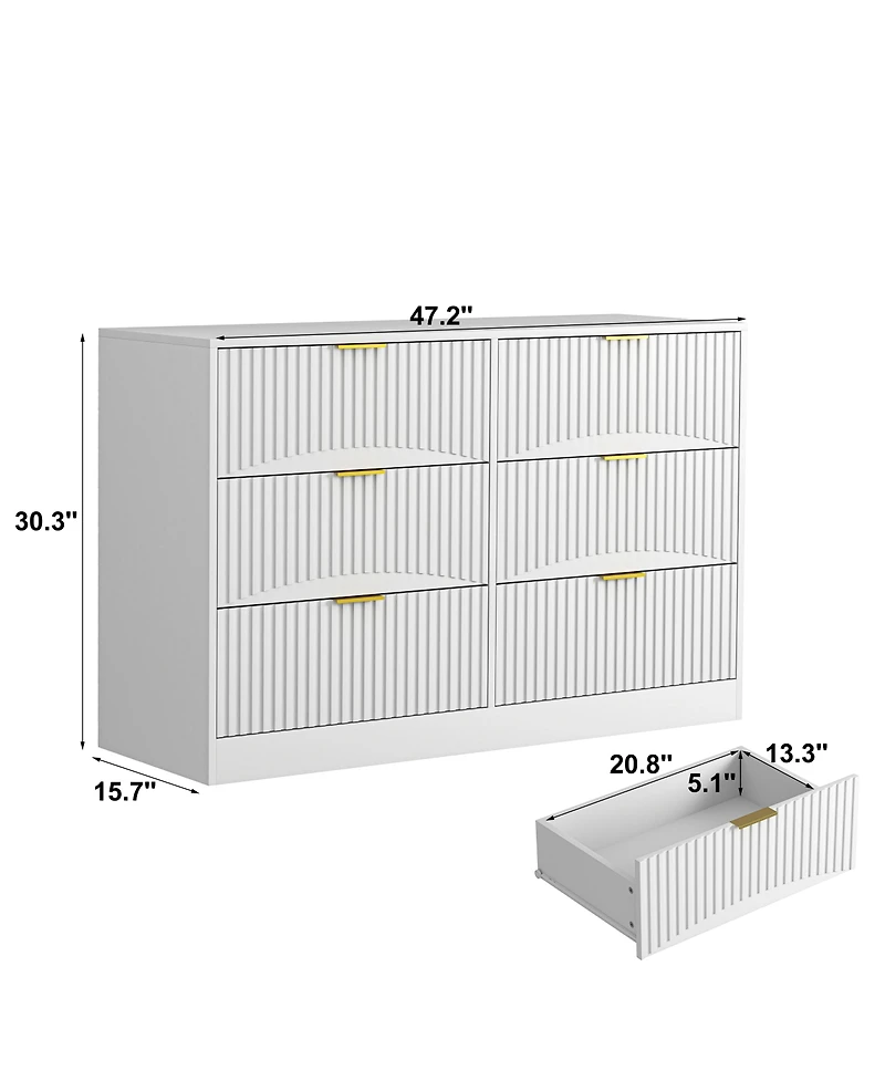 Streamdale Furniture Modern 6-Drawer Dresser with Wavy Pattern Panels