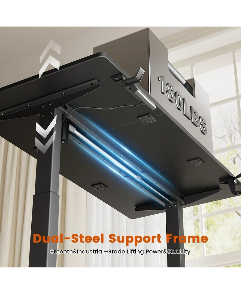 Homlux 47x24" Sit-Stand Desk Height Adjustable Computer with 2 Hooks, Storage Drawers, Printer Cabinet, Brown