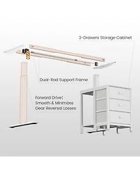 Homlux 47x24" Sit-Stand Desk Height Adjustable Computer Desk with 2 Hooks, Storage Drawers, Printer Cabinet, Brown