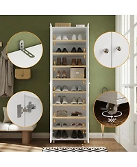 2-door shoe cabinet with Adjustable shelves, versatile storage, sturdy and durable, universal wheel design, four wheels, two brakes,black ra