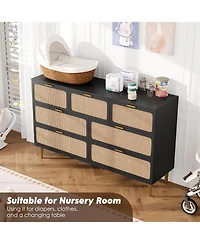 gaomon Rattan 7 Drawer Dresser for Bedroom, Tall Chest of Drawers with Deep Storage and Wide Top, Black