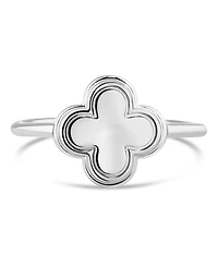 Devata Contour-lined Clover Ring Rhodium Plated Sterling Silver