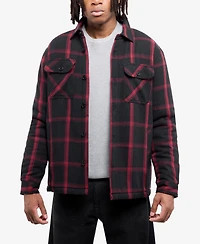 Xray Men's Cotton Plaid Flannel Button-Up Shirt Jacket With Faux Shearling Lining