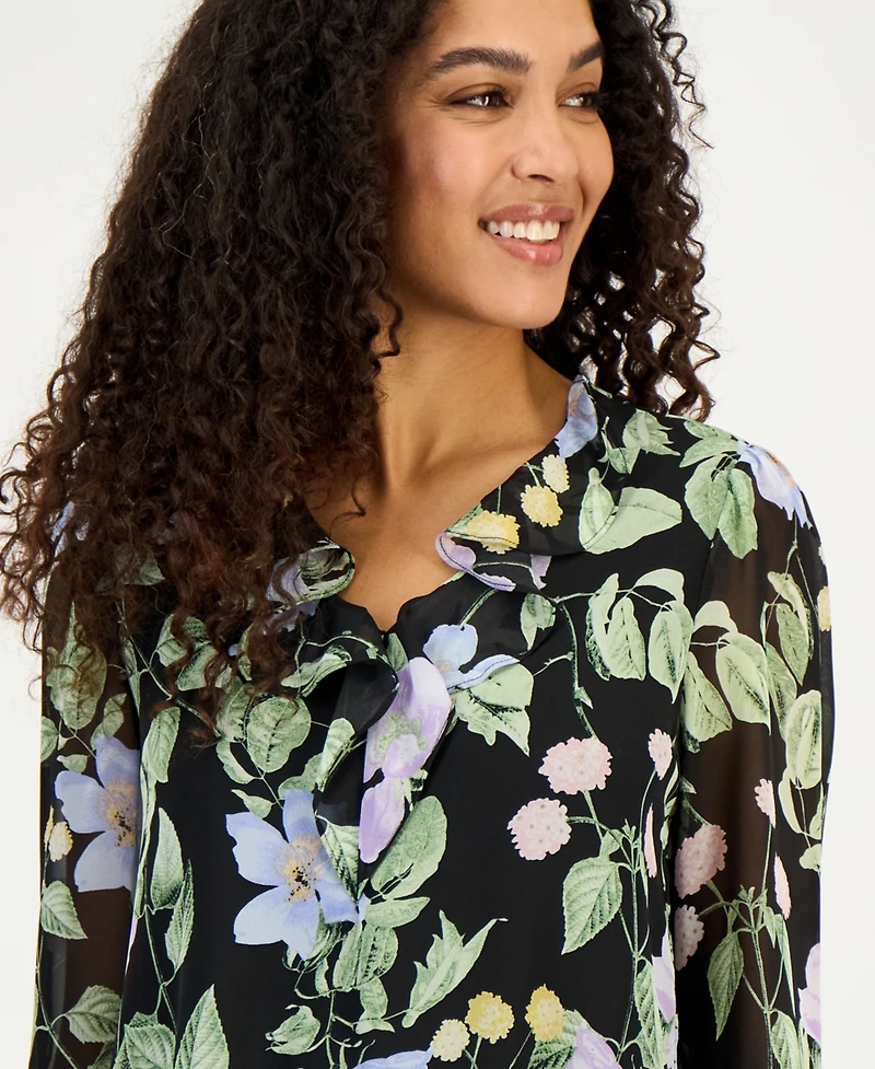 Kasper Women's Ruffle-Trim V-Neck Blouse