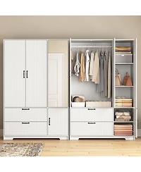 Streamdale Furniture Streamdale 4-Door Wardrobe w/ Mirror, Led, 2 Drawers, Rod, Shelves, White
