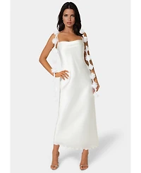 Bebe Women's Cascading Floral Satin Maxi Dress
