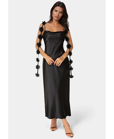 Bebe Women's Cascading Floral Satin Maxi Dress
