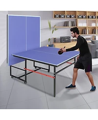 Baofuwish 8FT Indoor Table Tennis Table Set with Foldable Mdf Surface, Portable Black Ping Pong Table with Net, 2 Paddles and 3 Balls for Home Use