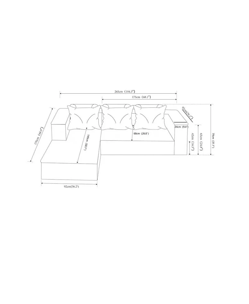 Streamdale Furniture Streamdale 104" Cloud Sectional Sofa with L-Shape Chaise & Side Pockets, Left-facing