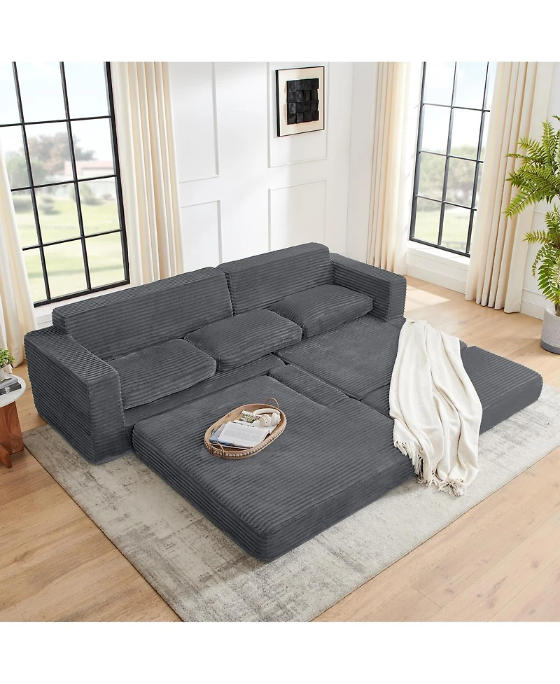 Streamdale Furniture Corduroy L-Shape Modular Sectional Sofa - Unfolds into a Bed