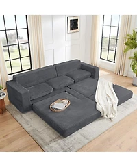 Streamdale Furniture Corduroy L-Shape Modular Sectional Sofa - Unfolds into a Bed
