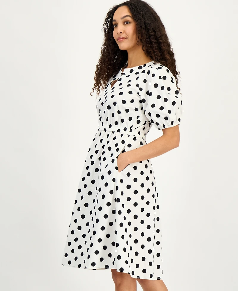 Kasper Women's Polka Dot Puff-Sleeve Midi Dress, Regular & Petite