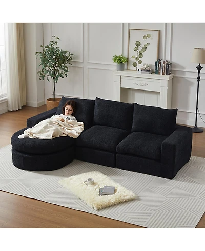 Streamdale Furniture Chenille Cloud Curved Sectional Sofa with Chaise - Modern Boneless Couch