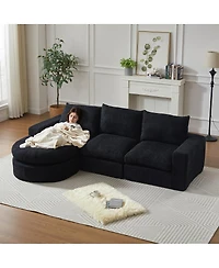 Streamdale Furniture Chenille Cloud Curved Sectional Sofa with Chaise - Modern Boneless Couch