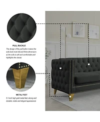 Streamdale Furniture Velvet Sofa for Living Room, Tufted Square Arm Couch, Modern Upholstered Button & Metal Legs