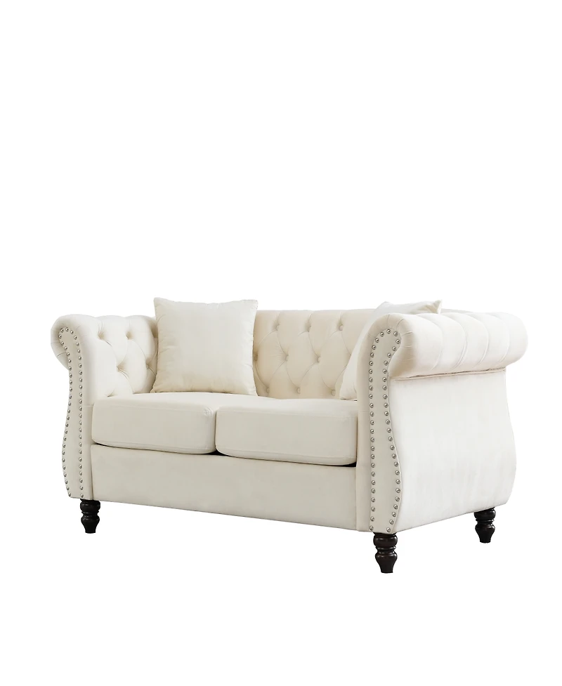 Streamdale Furniture Chesterfield 58.8" Velvet 2-Seater Tufted Sofa with Rolled Arms & Nailhead Accents