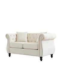 Streamdale Furniture Chesterfield 58.8" Velvet 2-Seater Tufted Sofa with Rolled Arms & Nailhead Accents
