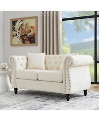 Streamdale Furniture Chesterfield 58.8" Velvet 2-Seater Tufted Sofa with Rolled Arms & Nailhead Accents