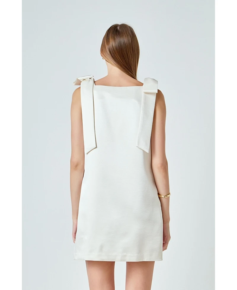 endless rose Women's Velvet Satin Bow Mini Dress