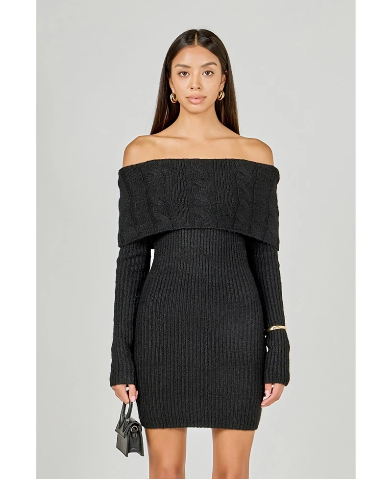 endless rose Women's Off Shoulder Sweater Mini Dress