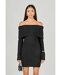 endless rose Women's Off Shoulder Sweater Mini Dress