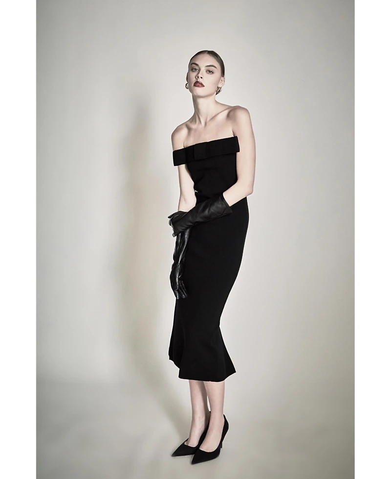 endless rose Women's Bow Detailed Tube Midi Knit Dress