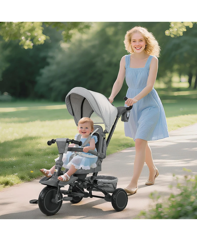 Qaba 6 1 Kids Tricycle with Adjustable Push Handle for 1-5 Years,