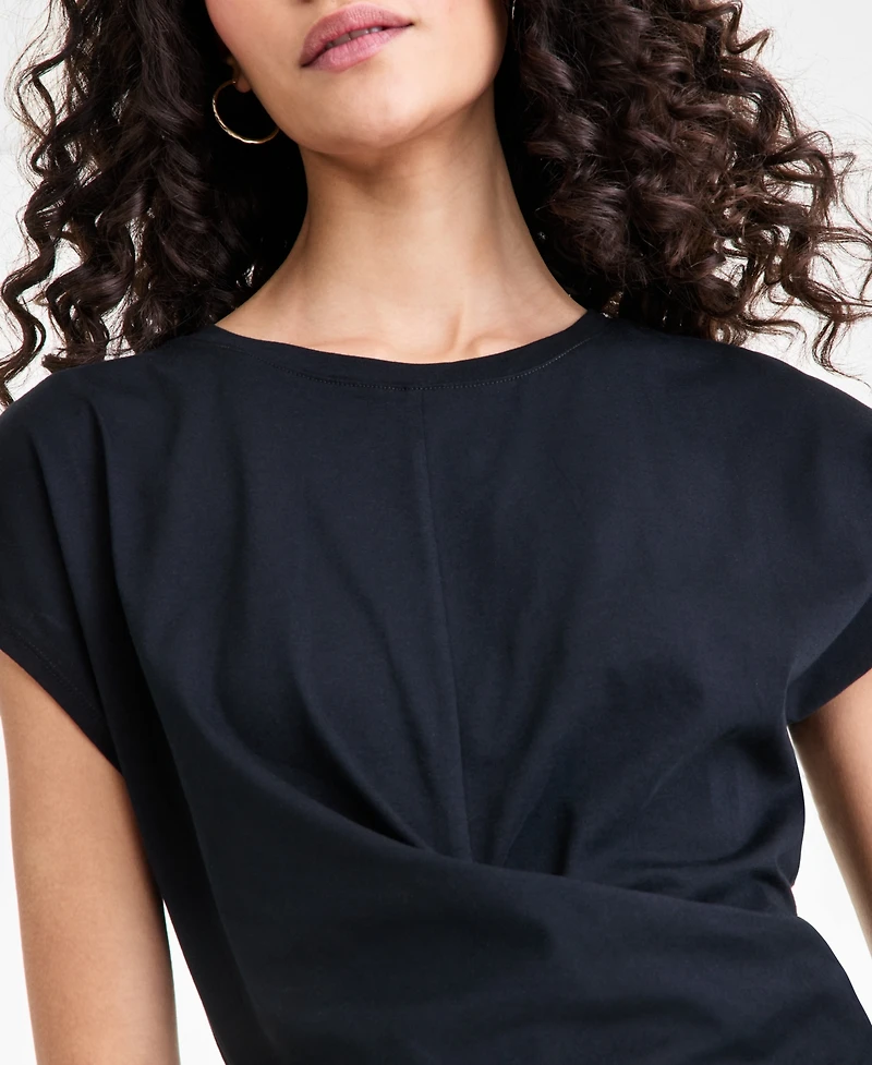 I.n.c. International Concepts Women's Cotton Twist-Front Cap-Sleeve Top, Macy's Exclusive