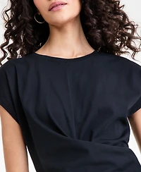 I.n.c. International Concepts Women's Cotton Twist-Front Cap-Sleeve Top, Macy's Exclusive