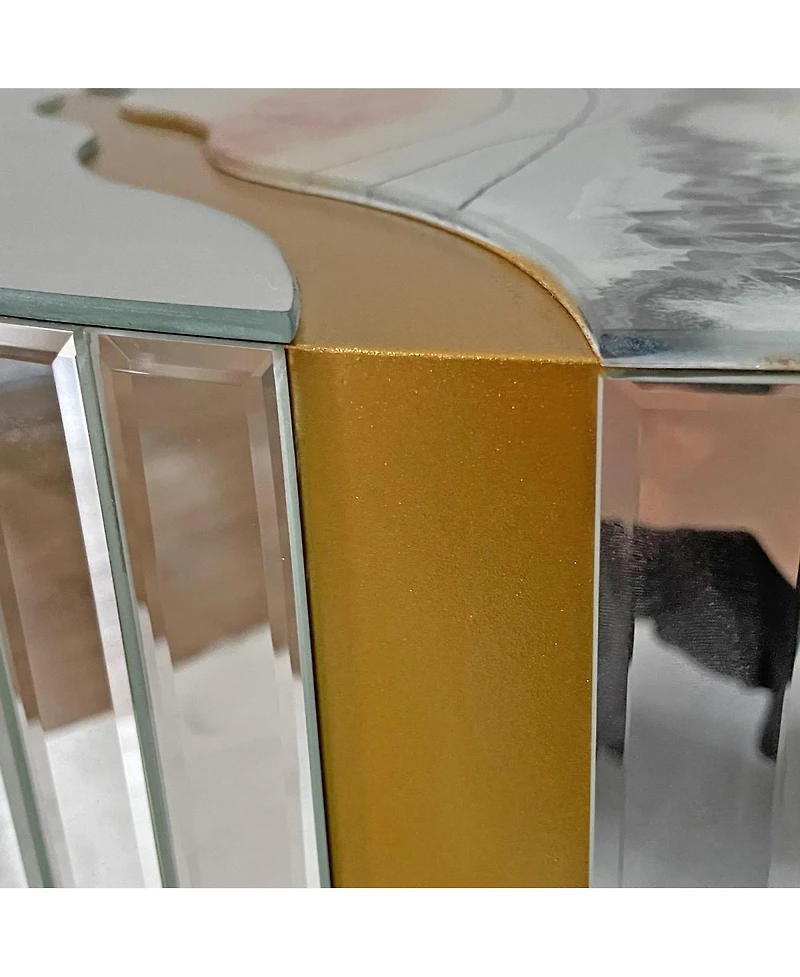 Streamdale Furniture Marble Round Coffee Table with Silver Mirror & Gold Dust Finish