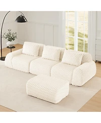 Streamdale Furniture Streamdale 114" Modern L-Shaped Flannelette Sectional Sofa with Movable Ottoman, Cream