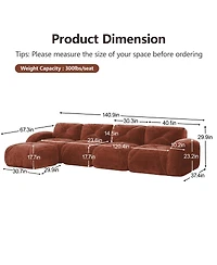 Streamdale Furniture L-Shaped Velvet Tufted Sofa with Movable Ottoman