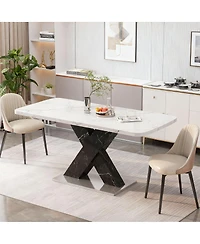 Streamdale Furniture Modern Rectangle Dining Table, Stretchable, Marble Top, X-Shape Leg