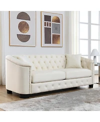 Streamdale Furniture Streamdale 77-Inch Modern Chesterfield Velvet Sofa with Nailhead Arms