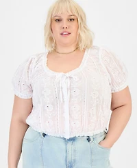 And Now This Trendy Plus Cotton Eyelet Button-Front Top, Macy's Exclusive
