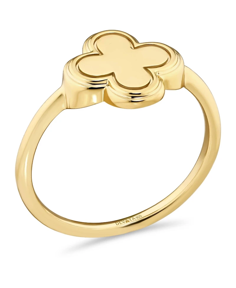 Devata Contour-lined Clover Ring Gold Plated Sterling Silver, 6