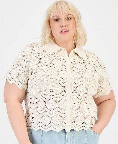 And Now This Trendy Plus Cotton Crochet Camp Shirt, Macy's Exclusive