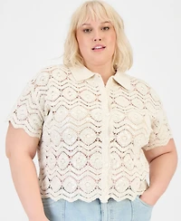 And Now This Trendy Plus Cotton Crochet Camp Shirt, Macy's Exclusive