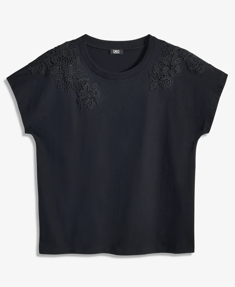 I.n.c. International Concepts Women's Lace-Trim Cotton T-Shirt, Macy's Exclusive