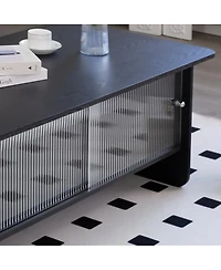 Streamdale Furniture Rectangular Modern Minimalist Coffee Table with Sliding Glass Door Storage