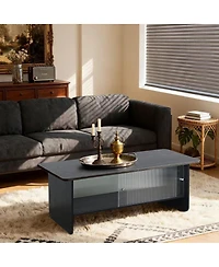 Streamdale Furniture Rectangular Modern Minimalist Coffee Table with Sliding Glass Door Storage
