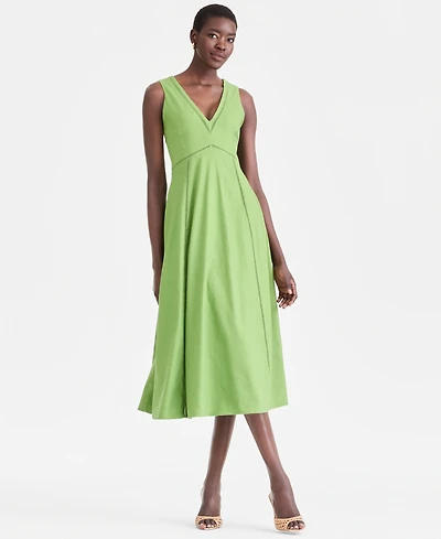 I.n.c. International Concepts Women's Sleeveless V-Neck Linen-Blend Midi Dress, Macy's Exclusive
