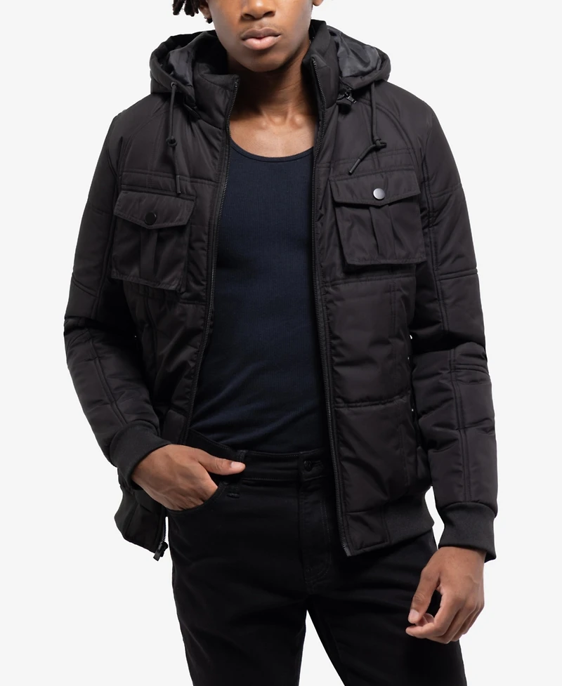 X Ray Men's Xray Hooded Puffer Jacket With Patch Chest Pockets
