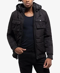 X Ray Men's Xray Hooded Puffer Jacket With Patch Chest Pockets
