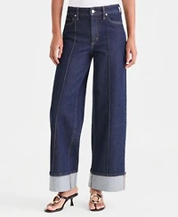 I.N.C. International Concepts Womens High Rise Pintucked Cuffed Wide Leg Jeans Macys Exclusive