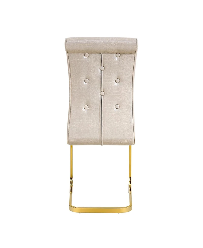 Streamdale Furniture Set of 2 Retro Alligator Upholstered Dining Chairs with Crystal Buckle & Gold Legs